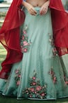 Shop_suruchi parakh_Maroon Embroidered Resham Sweetheart Neck Flared Sleeve Crop Top And Lehenga Set_Online_at_Aza_Fashions