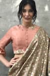 I am Design_Beige Silk And Embroidery Ikat Round Saree With Placement Blouse_Online_at_Aza_Fashions