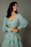 Shop_I AM Design_Blue Raw , Organza Peppermint Candy Embroidered Bridal Lehenga Set _at_Aza_Fashions