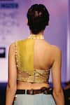 I am Design_Yellow Linen Satin And Ikat & Kantha Crop Top _Online_at_Aza_Fashions