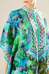 Rajdeep Ranawat_Blue Silk Floral Mandarin Collar Manju Pattern Poncho Top  _Online_at_Aza_Fashions