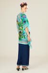 Shop_Rajdeep Ranawat_Blue Silk Floral Mandarin Collar Manju Pattern Poncho Top  _Online_at_Aza_Fashions