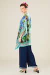 Rajdeep Ranawat_Blue Silk Floral Mandarin Collar Manju Pattern Poncho Top  _at_Aza_Fashions