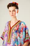Rajdeep Ranawat_Multi Color Silk Embroidery V-neck Kaliza Floral Pattern Kaftan _at_Aza_Fashions