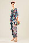 Rajdeep Ranawat_Blue Silk Printed Floral V Neck Inayat Kaftan Top  _Online_at_Aza_Fashions