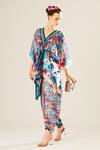 Buy_Rajdeep Ranawat_Blue Silk Printed Floral V Neck Inayat Kaftan Top  _Online_at_Aza_Fashions