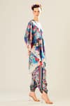 Shop_Rajdeep Ranawat_Blue Silk Printed Floral V Neck Inayat Kaftan Top  _Online_at_Aza_Fashions
