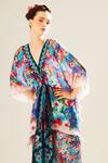 Rajdeep Ranawat_Blue Silk Printed Floral V Neck Inayat Kaftan Top  _at_Aza_Fashions