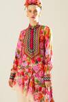 Buy_Rajdeep Ranawat_Coral Silk Printed Spread Collar Bijli Full Sleeve Shirt  _Online_at_Aza_Fashions