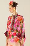 Rajdeep Ranawat_Coral Silk Printed Flower Band Collar Chanel Top  _at_Aza_Fashions