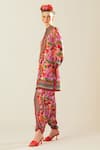 Buy_Rajdeep Ranawat_Coral Silk Printed Flower Band Collar Reza Kurta  _Online_at_Aza_Fashions