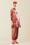 Shop_Rajdeep Ranawat_Coral Silk Printed Flower Band Collar Reza Kurta  _Online_at_Aza_Fashions