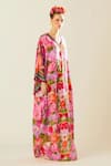 Rajdeep Ranawat_Coral Silk Printed V Neck Verusha Kaftan  _Online_at_Aza_Fashions