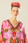 Buy_Rajdeep Ranawat_Coral Silk Printed V Neck Verusha Kaftan  _Online_at_Aza_Fashions