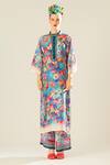 Rajdeep Ranawat_Blue Silk Pearls Bandeau Neck Ghazala Floral Print Long Tunic_Online_at_Aza_Fashions