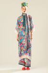 Rajdeep Ranawat_Blue Silk Pearls Bandeau Neck Ghazala Floral Print Long Tunic_at_Aza_Fashions