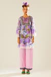 Rajdeep Ranawat_Purple Silk Keyhole Neck Pankti Floral Print Top _Online_at_Aza_Fashions