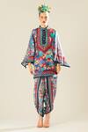 Rajdeep Ranawat_Blue Silk Floral Band Nylla Pattern Tunic  _Online_at_Aza_Fashions