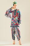 Buy_Rajdeep Ranawat_Blue Silk Floral Band Nylla Pattern Tunic  _Online_at_Aza_Fashions
