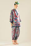 Shop_Rajdeep Ranawat_Blue Silk Floral Band Nylla Pattern Tunic  _Online_at_Aza_Fashions