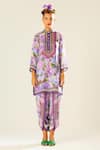 Rajdeep Ranawat_Purple Silk Printed Flower Band Collar Reza Kurta  _Online_at_Aza_Fashions