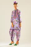 Shop_Rajdeep Ranawat_Purple Silk Printed Flower Band Collar Reza Kurta  _Online_at_Aza_Fashions
