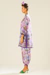 Rajdeep Ranawat_Purple Silk Printed Flower Band Collar Reza Kurta  _at_Aza_Fashions