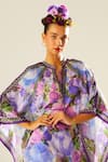 Shop_Rajdeep Ranawat_Purple Silk Floral Mandarin Collar Ramona Pattern Poncho Top  _Online_at_Aza_Fashions