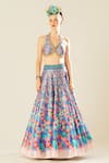 Buy_Rajdeep Ranawat_Blue Dupion Printed Floral Plunge Leela Lehenga Set With Jacket  