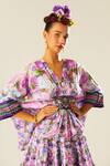 Shop_Rajdeep Ranawat_Purple Dupion Printed Flower V Neck Leela Lehenga And Poncho Set  _Online_at_Aza_Fashions