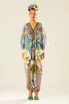 Rajdeep Ranawat_Multi Color Silk Printed Floral V Neck Inayat Flower Kaftan Top  _Online_at_Aza_Fashions