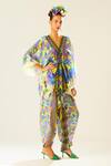 Buy_Rajdeep Ranawat_Multi Color Silk Printed Floral V Neck Inayat Flower Kaftan Top  _Online_at_Aza_Fashions
