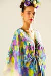 Shop_Rajdeep Ranawat_Multi Color Silk Printed Floral V Neck Inayat Flower Kaftan Top  _Online_at_Aza_Fashions