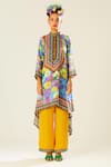 Rajdeep Ranawat_Multi Color Silk Printed Floral Band Collar Navya Draped Tunic  _Online_at_Aza_Fashions