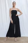 AMRTA by GUNEET KONDAL_Black 100% Viscose Georgette Embroidery Bead Straight Bodice Jumpsuit _Online_at_Aza_Fashions