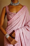 Buy_Archana Jaju_Pink Handwoven Cotton Hand Painted And Lucknowi Chikankari Saree With Blouse 