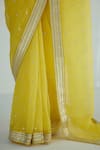 PRIYAL PRAKASH_Yellow Saree- Silk Organza Embroidery Zari V Neck Sequin With Blouse _Online_at_Aza_Fashions