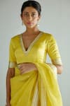 Shop_PRIYAL PRAKASH_Yellow Saree- Silk Organza Embroidery Zari V Neck Sequin With Blouse _Online_at_Aza_Fashions