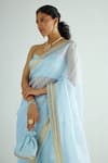 Buy_PRIYAL PRAKASH_Blue Saree- Silk Organza Embroidery Zari Sweetheart Neck Sequin With Blouse _Online_at_Aza_Fashions