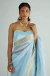 Shop_PRIYAL PRAKASH_Blue Saree- Silk Organza Embroidery Zari Sweetheart Neck Sequin With Blouse _Online_at_Aza_Fashions