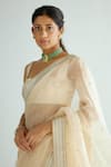 Buy_PRIYAL PRAKASH_Cream Saree- Silk Organza Embroidery Zari Square Neck With Blouse _Online_at_Aza_Fashions