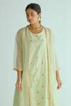 Priyal Prakash_Green Organza, Chanderi Embroidery, Sequins Open Neck, Round Jacket Kurta Set_Online_at_Aza_Fashions