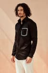 Seven_Black Cotton Satin Pocket Mock Shirt _Online_at_Aza_Fashions