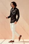 Shop_Seven_Black Cotton Satin Pocket Mock Shirt _Online_at_Aza_Fashions