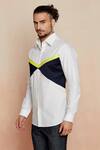 Buy_Seven_White Cotton Satin Colorblock Shirt_Online_at_Aza_Fashions