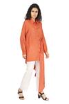 The Pot Plant Clothing_Orange Cotton Silk Bandhani Print Draped Shirt Tunic_Online_at_Aza_Fashions