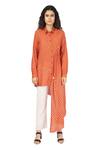 Buy_The Pot Plant Clothing_Orange Cotton Silk Bandhani Print Draped Shirt Tunic_Online_at_Aza_Fashions