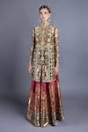 Buy_Abhishek Gupta_Black Raw Silk Embroidery Band Collar Jacket And Lehenga Set _at_Aza_Fashions