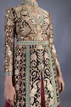 Buy_Abhishek Gupta_Black Raw Silk Embroidery Band Collar Jacket And Lehenga Set _Online_at_Aza_Fashions