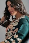 Buy_suruchi parakh_Green Tussar Silk Lining Shantoon Embellishment Bugle Bead Jacket And Pant Set_Online_at_Aza_Fashions